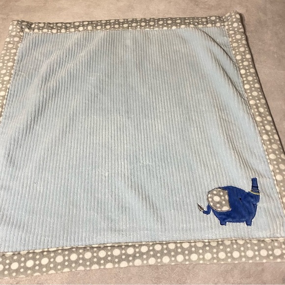 Chick Pea Blue Gray Ribbed Trim Baby Blanket Soft Plush Solid Elephant 30x30 - Picture 7 of 9